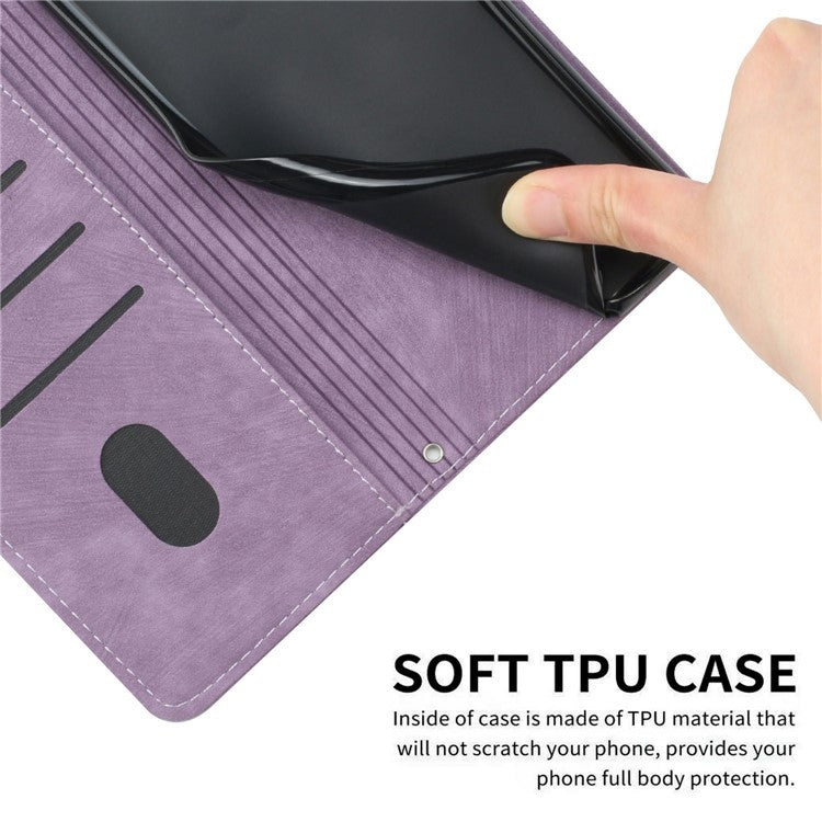 For vivo V50 5G Case Imprinted Lines Leather Phone Cover with Stand - Purple