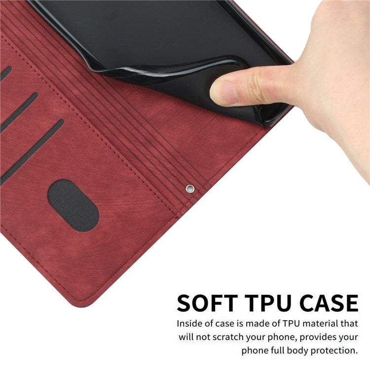 For vivo Y29s 5G Case Imprinted Lines Leather Phone Cover with Stand - Red