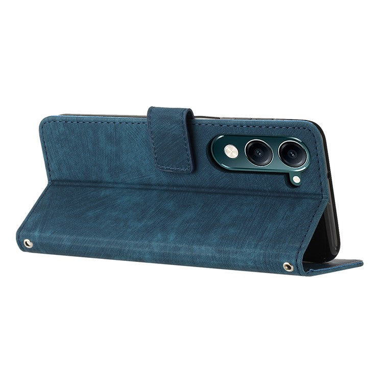 For vivo Y29s 5G Case Imprinted Lines Leather Phone Cover with Stand - Sapphire