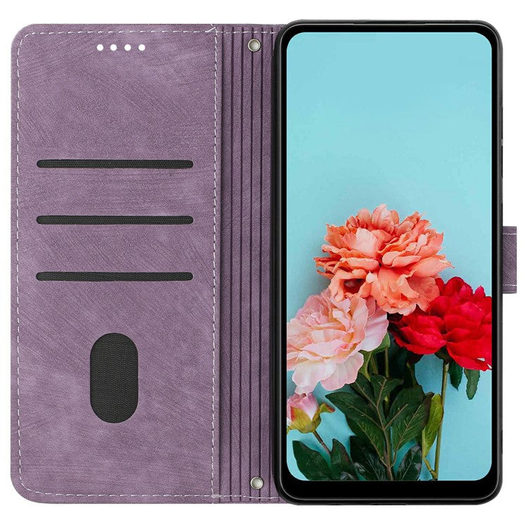 For vivo Y29s 5G Case Imprinted Lines Leather Phone Cover with Stand - Purple