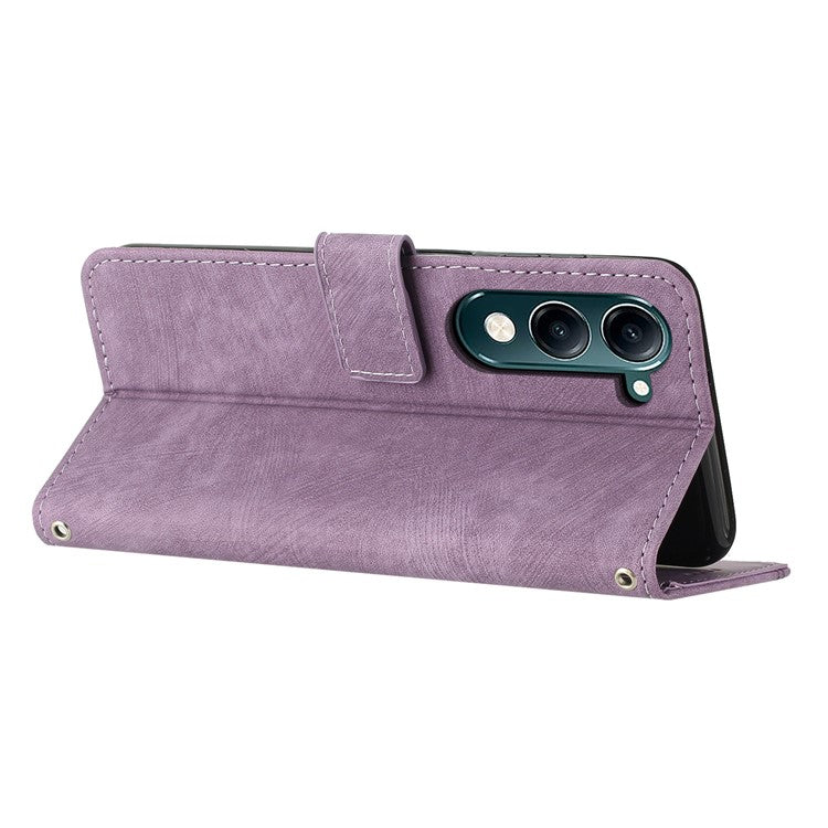 For vivo Y29s 5G Case Imprinted Lines Leather Phone Cover with Stand - Purple