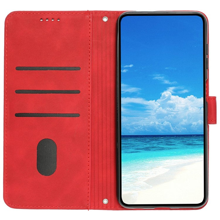 For Realme 14 Pro 5G Case Viewing Stand PU Leather Phone Cover Imprinted Heart Pattern - Red