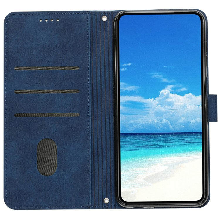 For Realme 14 Pro 5G Case Viewing Stand PU Leather Phone Cover Imprinted Heart Pattern - Blue
