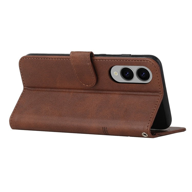 For Samsung Galaxy S25 Edge Case Leather Stand Protective Phone Cover - Brown