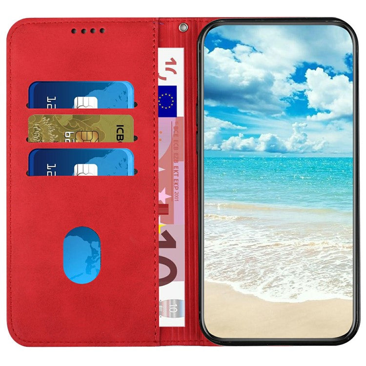 For Realme 14 Pro+ 5G Case Wallet Leather Phone Cover Pattern Imprinted - Red