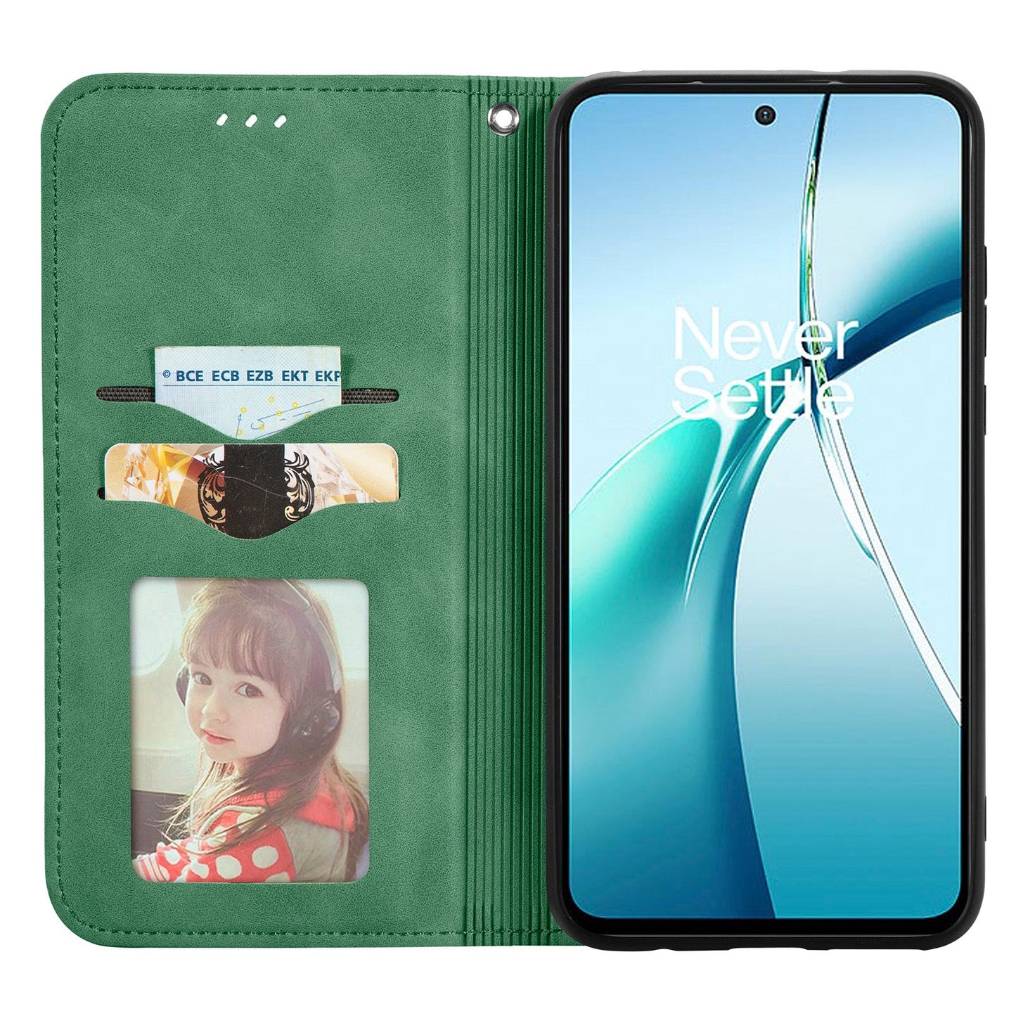 For Samsung Galaxy S25 Edge Leather Case with Card Holder Magnetic Absorption Phone Cover - Green