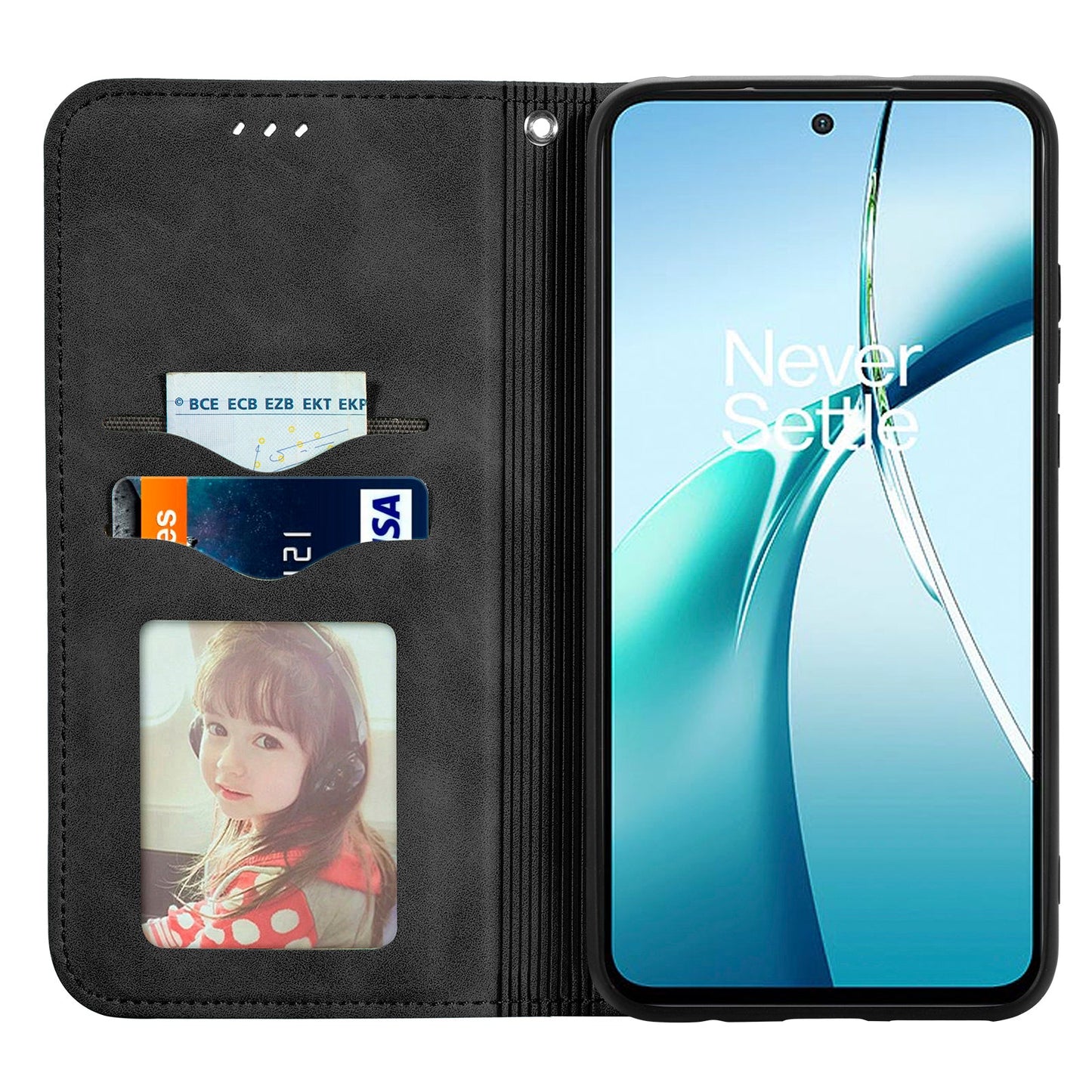 For Samsung Galaxy S25 Edge Leather Case with Card Holder Magnetic Absorption Phone Cover - Black