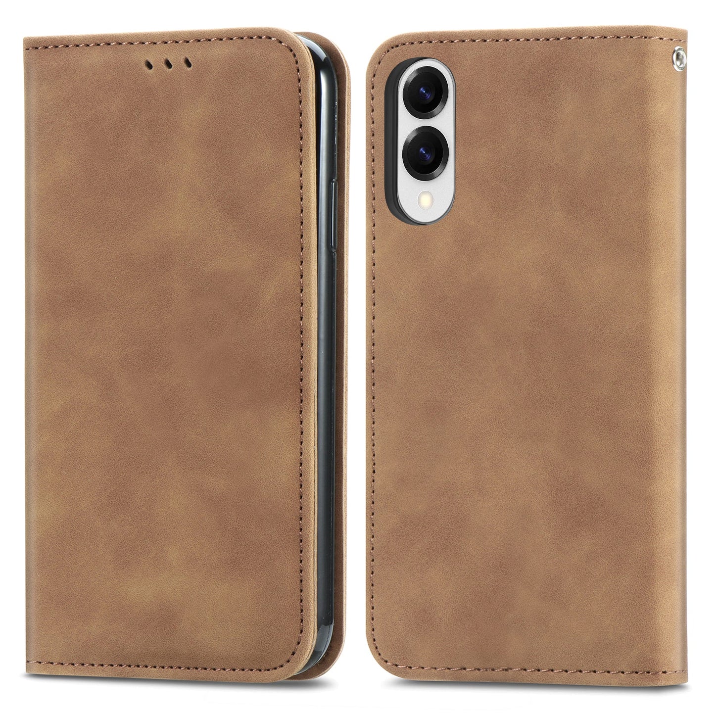 For Samsung Galaxy S25 Edge Leather Case with Card Holder Magnetic Absorption Phone Cover - Brown