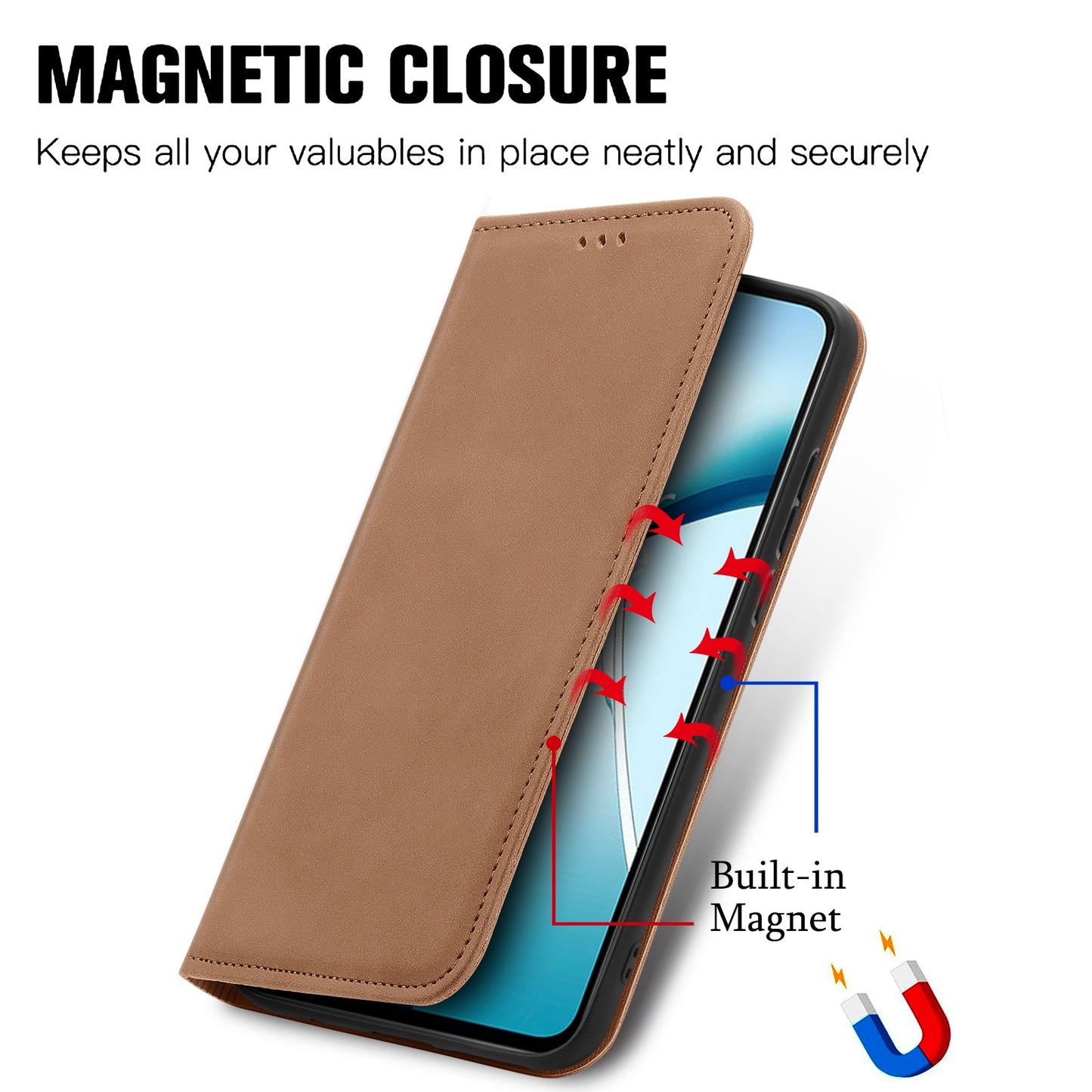 For Samsung Galaxy S25 Edge Leather Case with Card Holder Magnetic Absorption Phone Cover - Brown