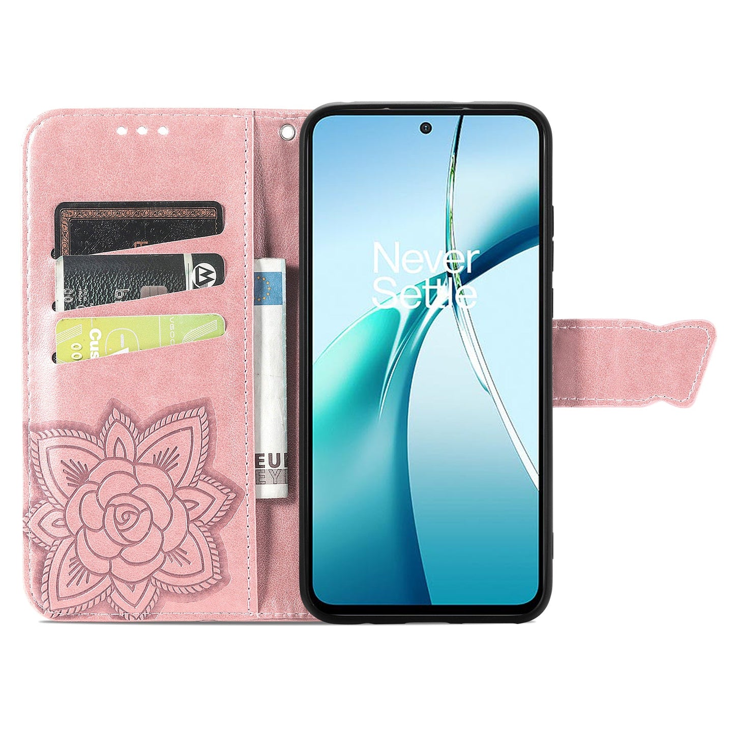For Samsung Galaxy S25 Edge Case with Strap Butterfly Pattern PU Leather Wallet Phone Cover - Rose Gold