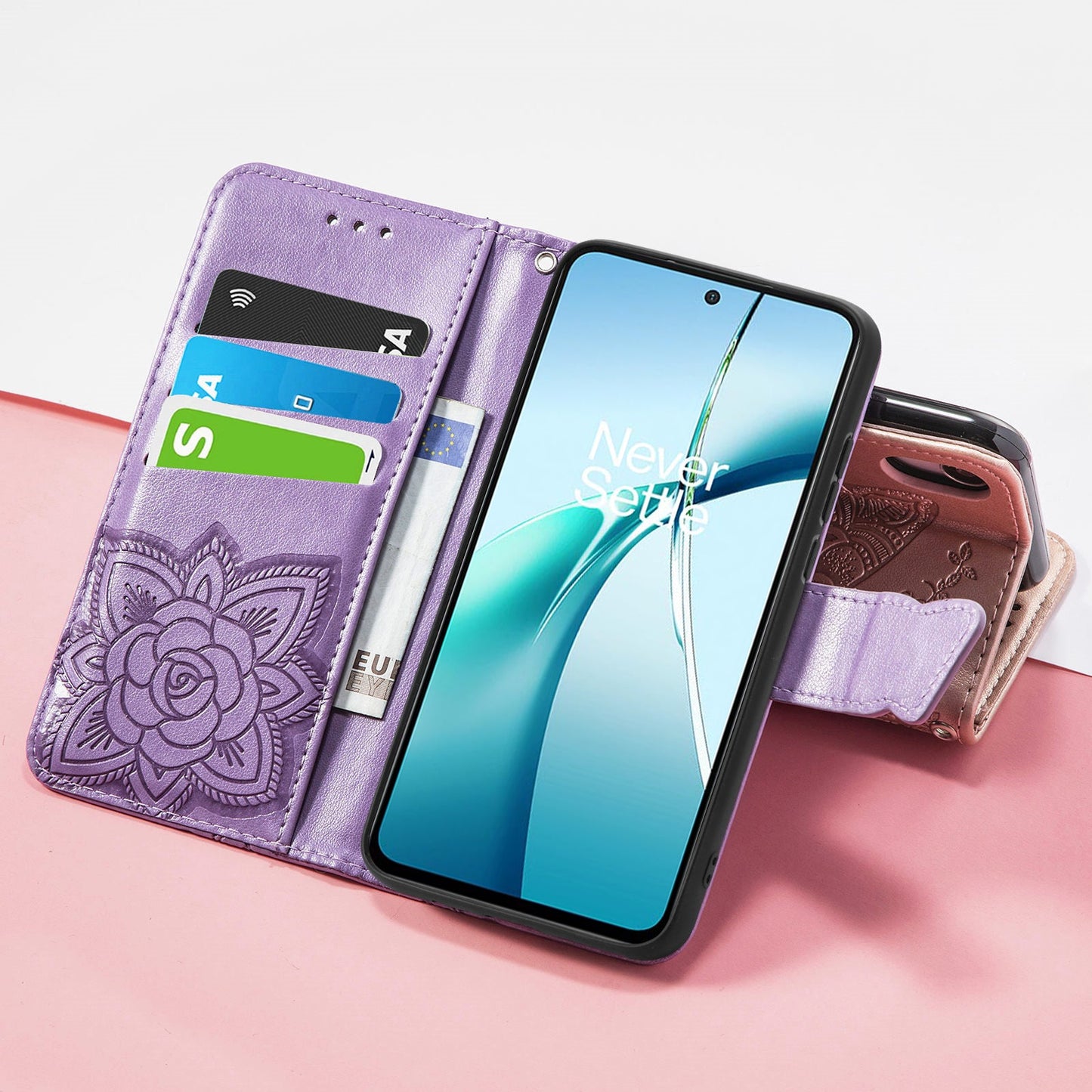 For Samsung Galaxy S25 Edge Case with Strap Butterfly Pattern PU Leather Wallet Phone Cover - Light Purple