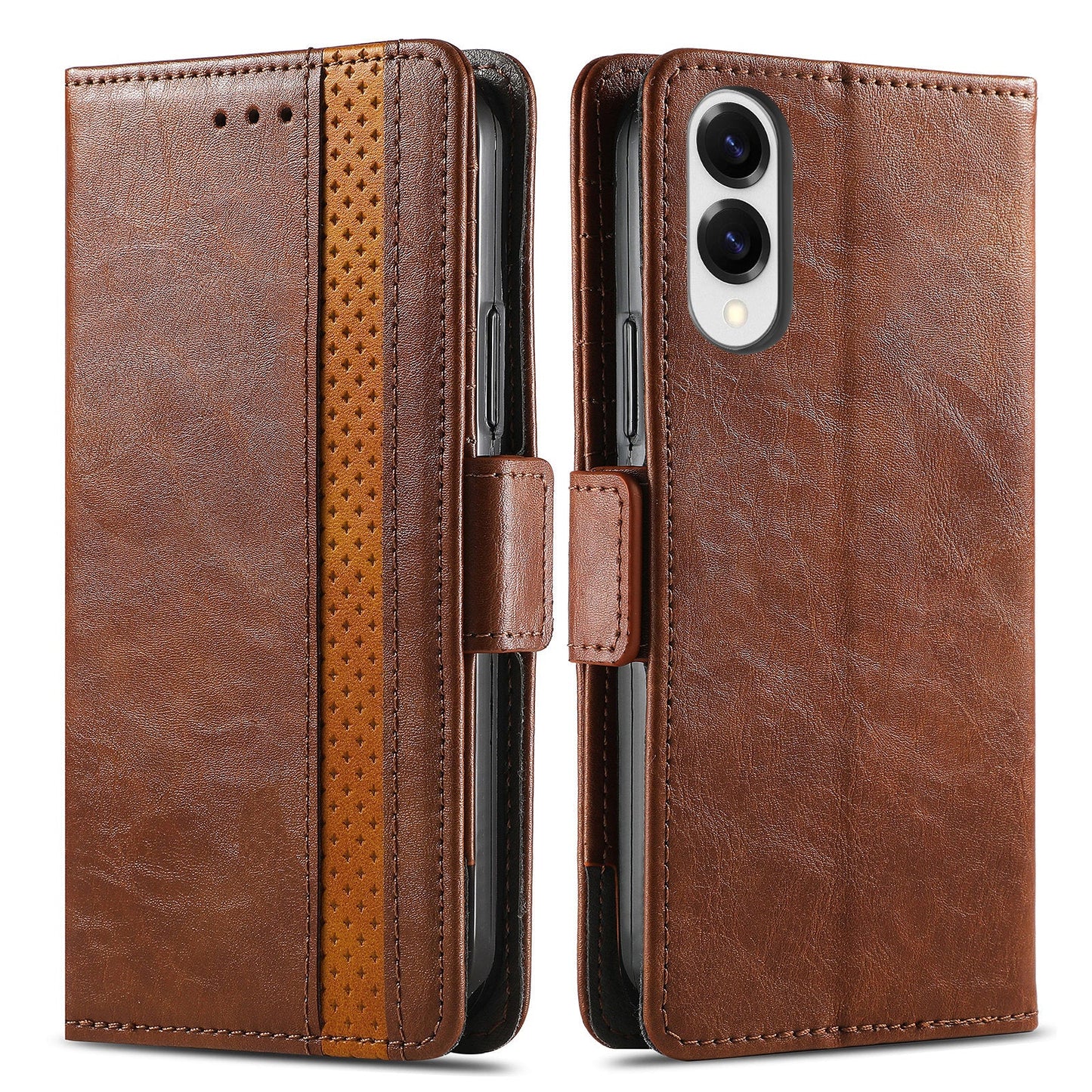 For Samsung Galaxy S25 Edge Case CASENEO 002 Series RFID Blocking Leather Wallet Stand Phone Cover - Dark Brown