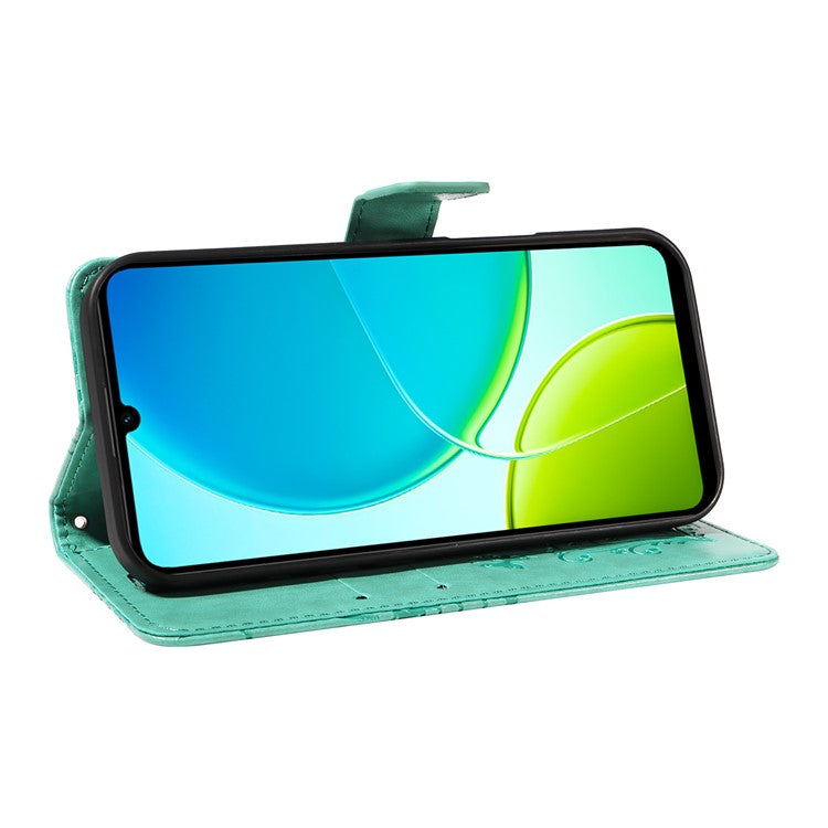 For vivo Y29s 5G Wallet Case Floral Butterfly Imprinted Leather Phone Cover Stand -  Green