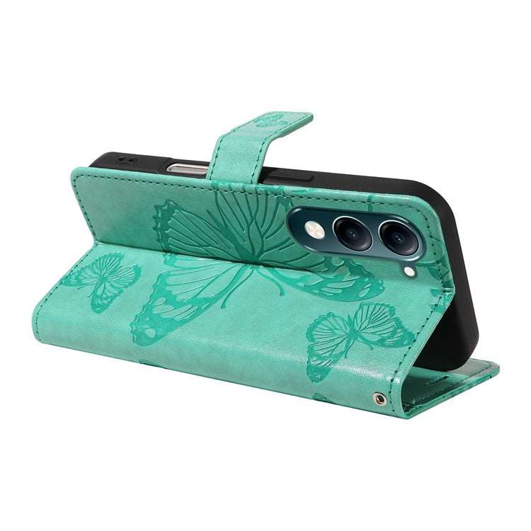 For vivo Y29s 5G Wallet Case Floral Butterfly Imprinted Leather Phone Cover Stand -  Green