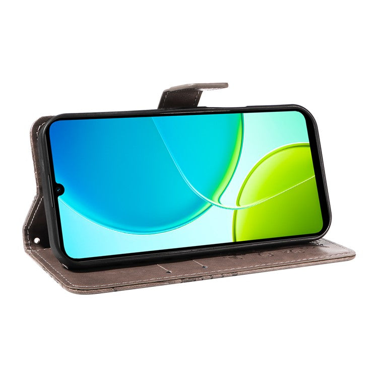 For vivo Y29s 5G Wallet Case Floral Butterfly Imprinted Leather Phone Cover Stand - Grey