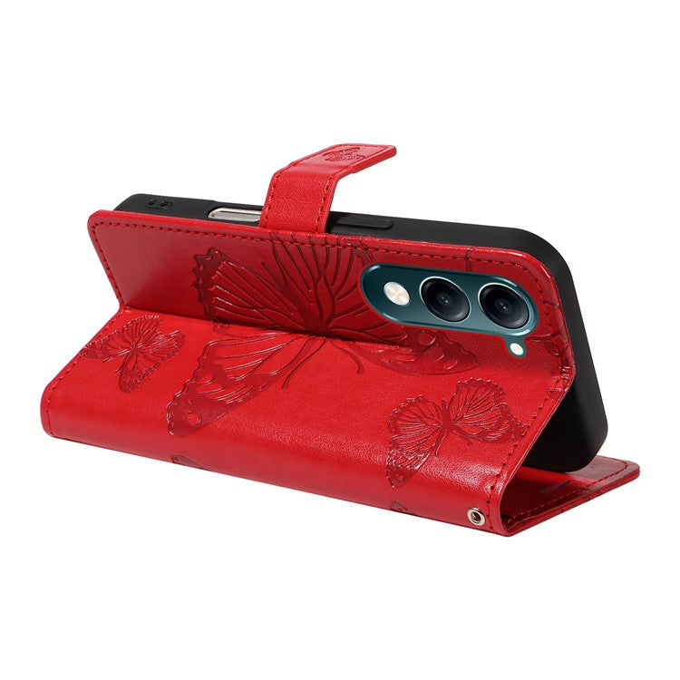 For vivo Y29s 5G Wallet Case Floral Butterfly Imprinted Leather Phone Cover Stand - Red