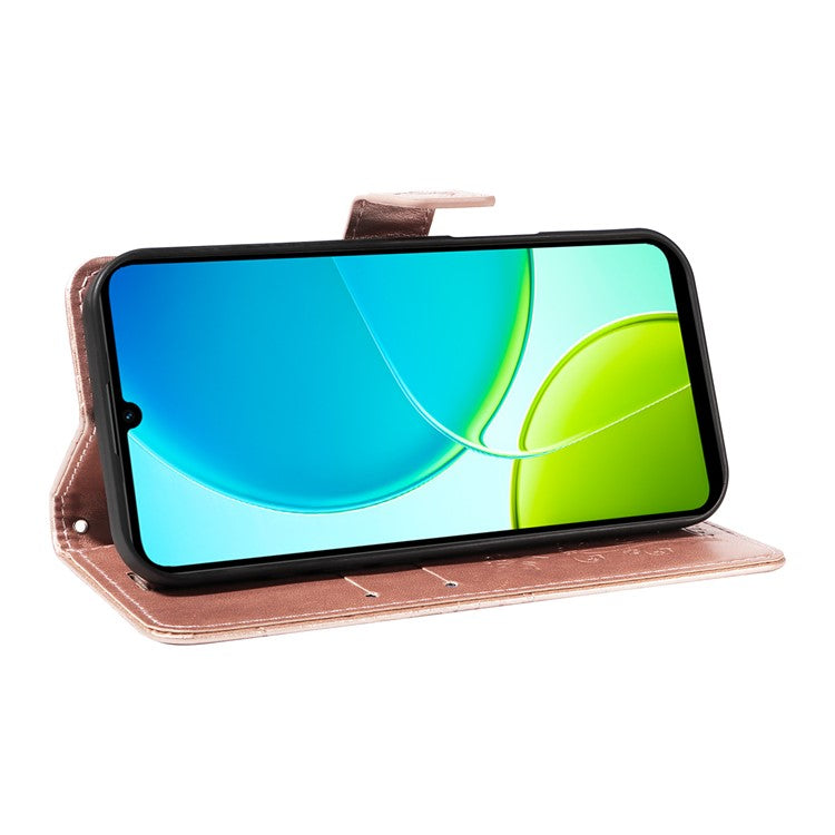 For vivo Y29s 5G Wallet Case Floral Butterfly Imprinted Leather Phone Cover Stand -  Rose Gold