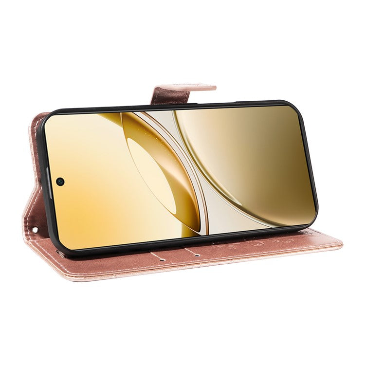 For vivo V50 5G Wallet Case Floral Butterfly Imprinted Leather Phone Cover Stand -  Rose Gold