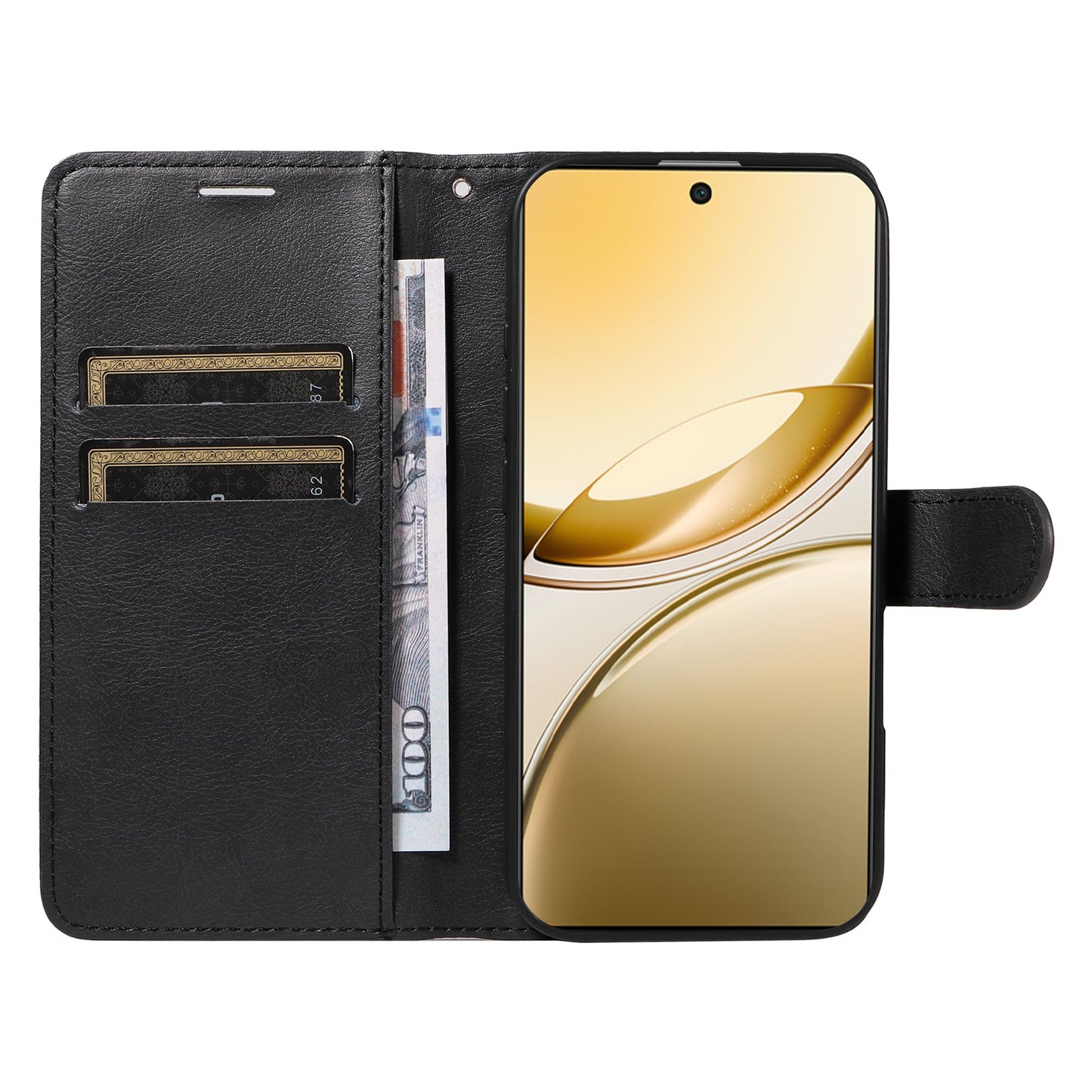 For vivo V50 5G Leather Wallet Case with Strap Solid Color Phone Stand Cover - Black