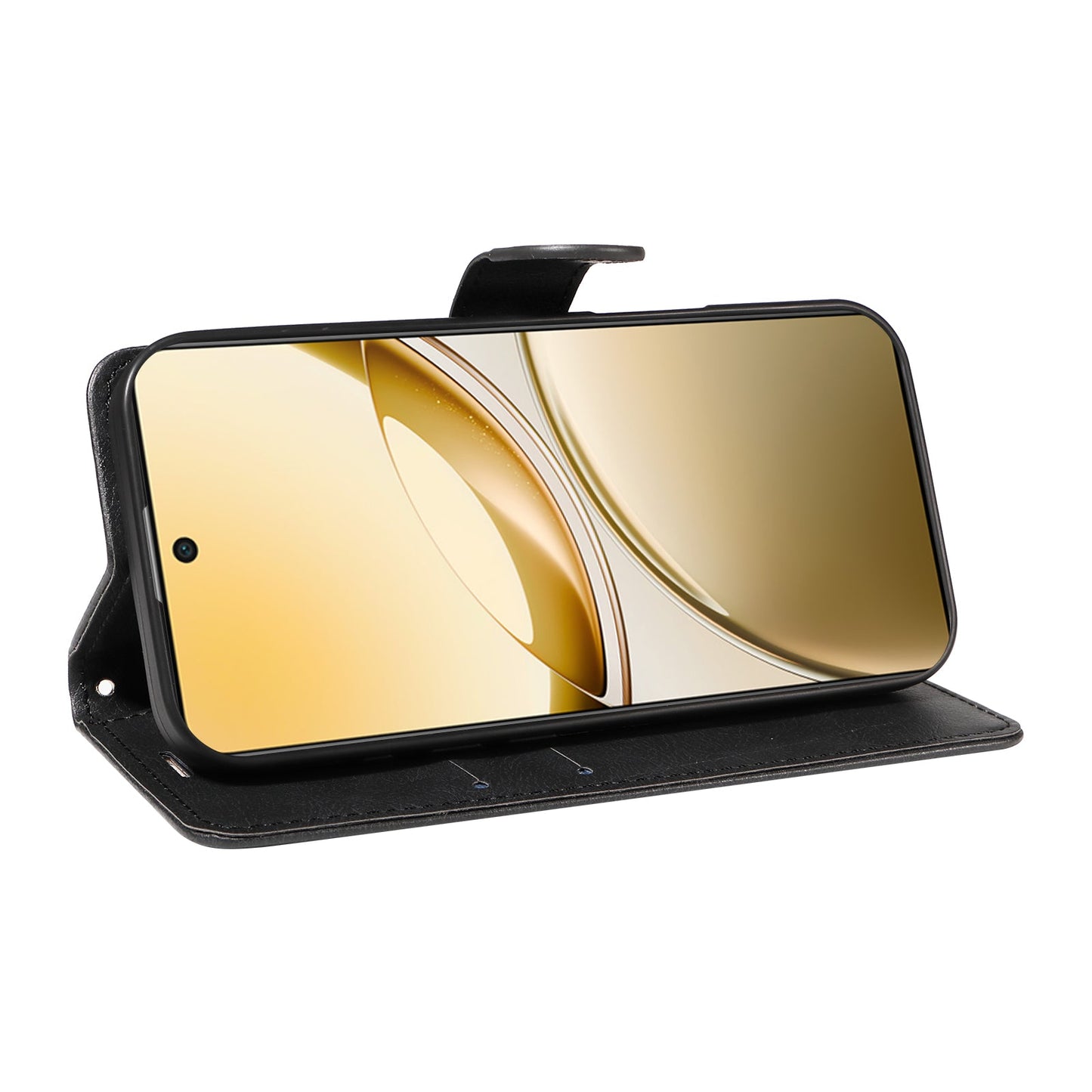 For vivo V50 5G Leather Wallet Case with Strap Solid Color Phone Stand Cover - Black