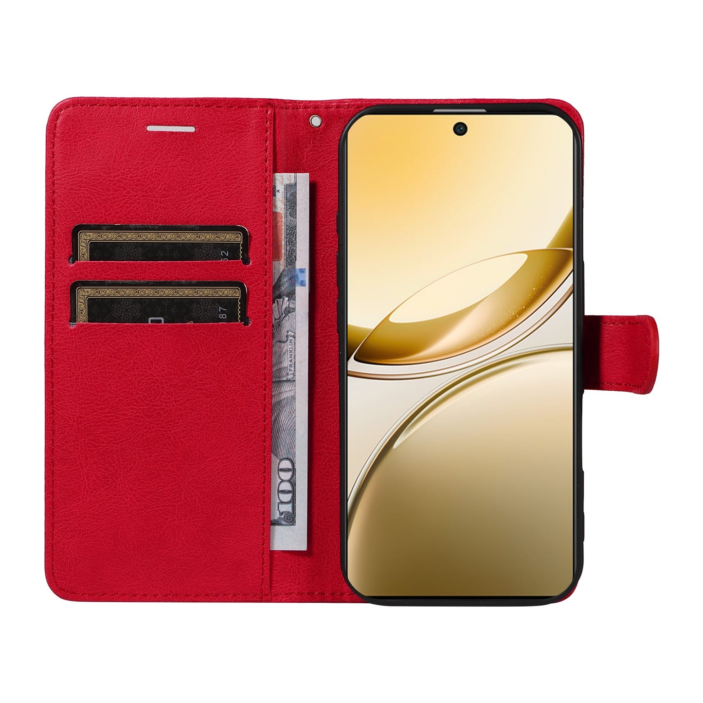 For vivo V50 5G Leather Wallet Case with Strap Solid Color Phone Stand Cover - Red
