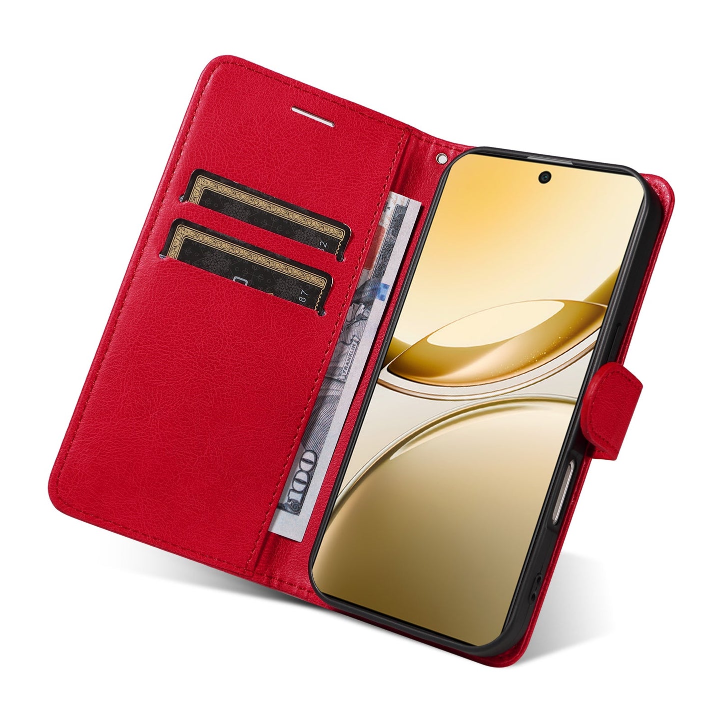 For vivo V50 5G Leather Wallet Case with Strap Solid Color Phone Stand Cover - Red