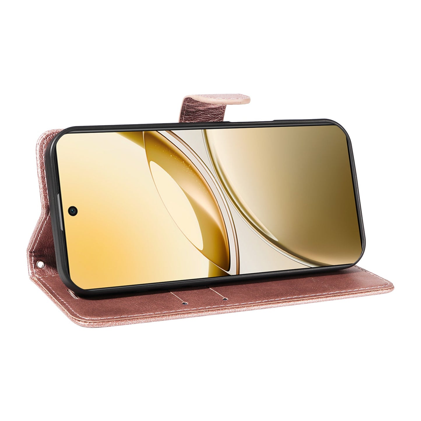 For vivo V50 5G Leather Wallet Case with Strap Solid Color Phone Stand Cover - Rose Gold