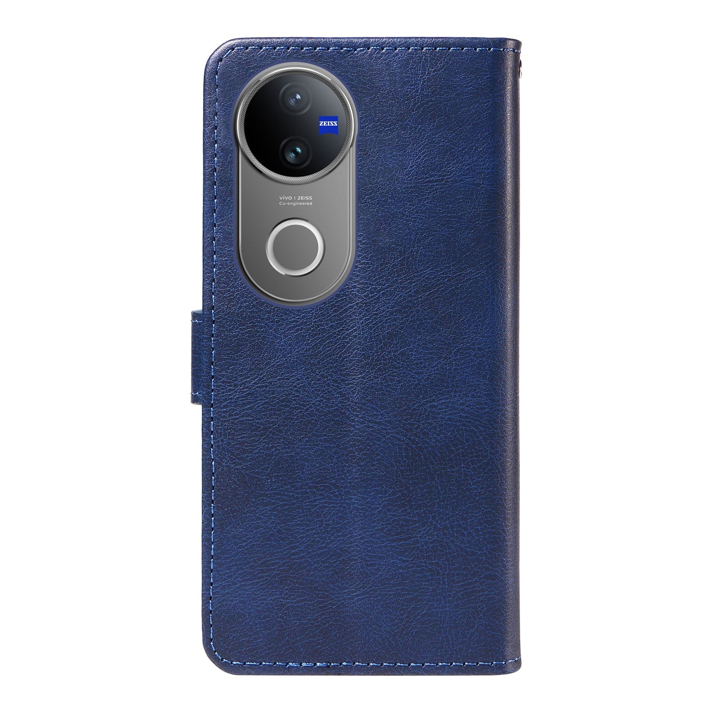 For vivo V50 5G Leather Wallet Case with Strap Solid Color Phone Stand Cover - Blue