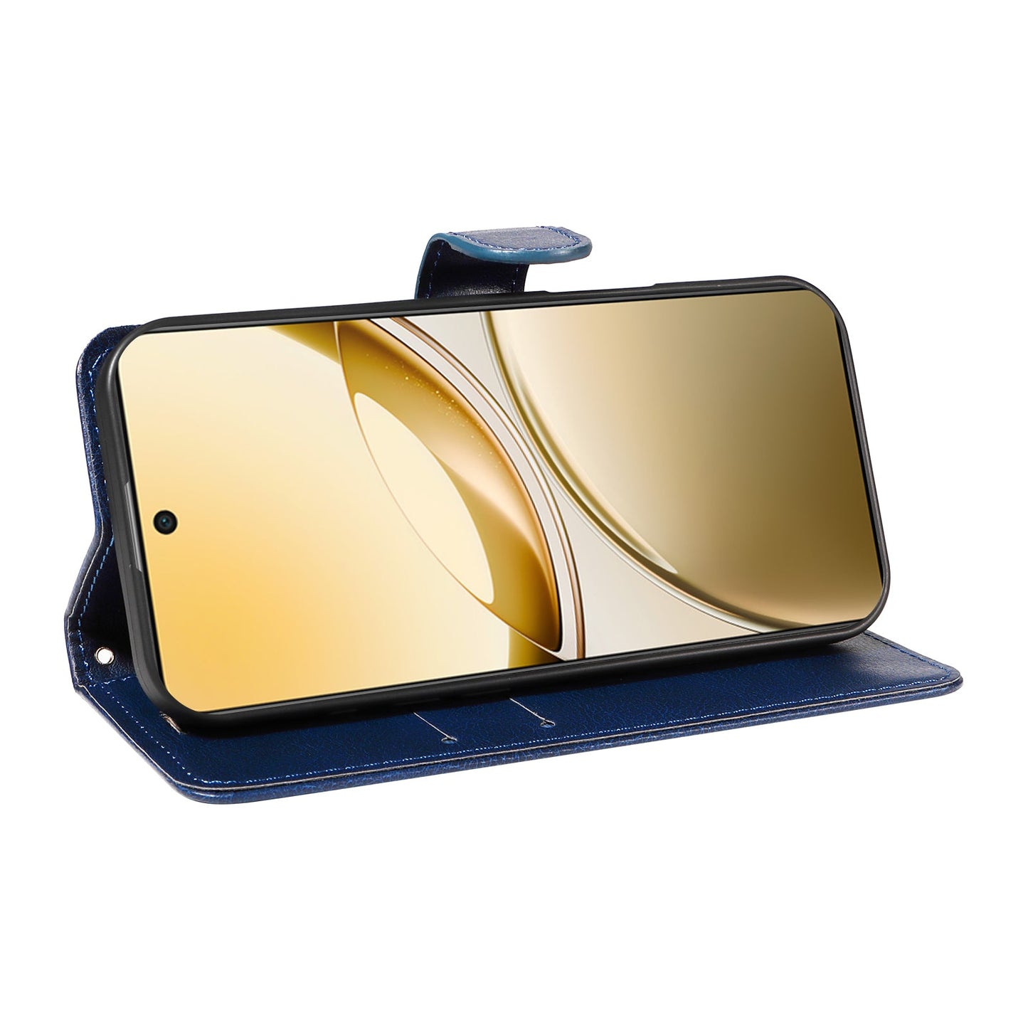 For vivo V50 5G Leather Wallet Case with Strap Solid Color Phone Stand Cover - Blue