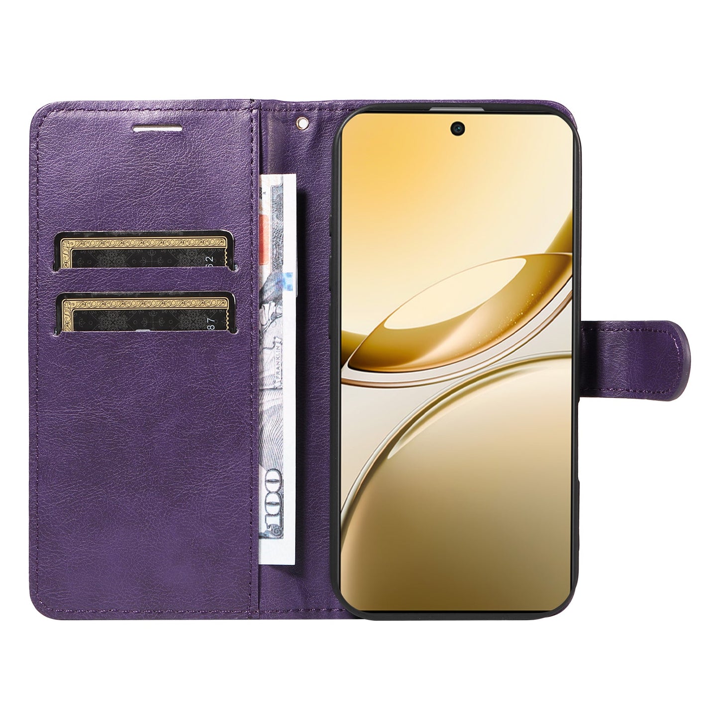For vivo V50 5G Leather Wallet Case with Strap Solid Color Phone Stand Cover - Purple