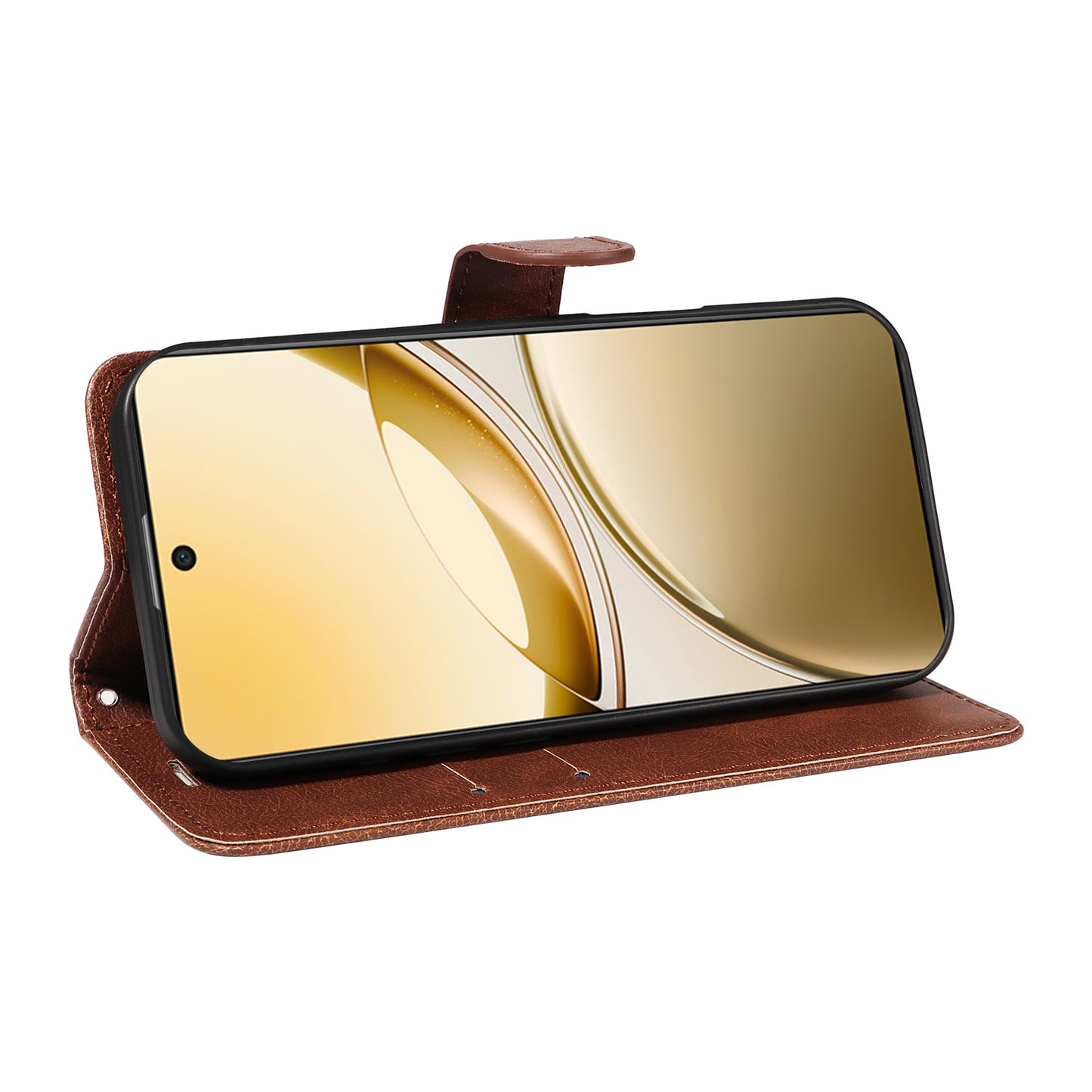 For vivo V50 5G Leather Wallet Case with Strap Solid Color Phone Stand Cover - Brown