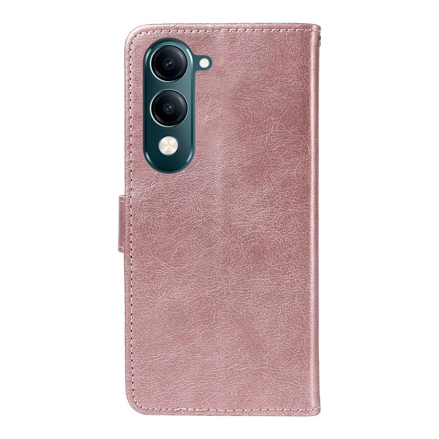 For vivo Y04 4G / vivo Y29s 5G Leather Wallet Case with Strap Solid Color Phone Stand Cover - Rose Gold