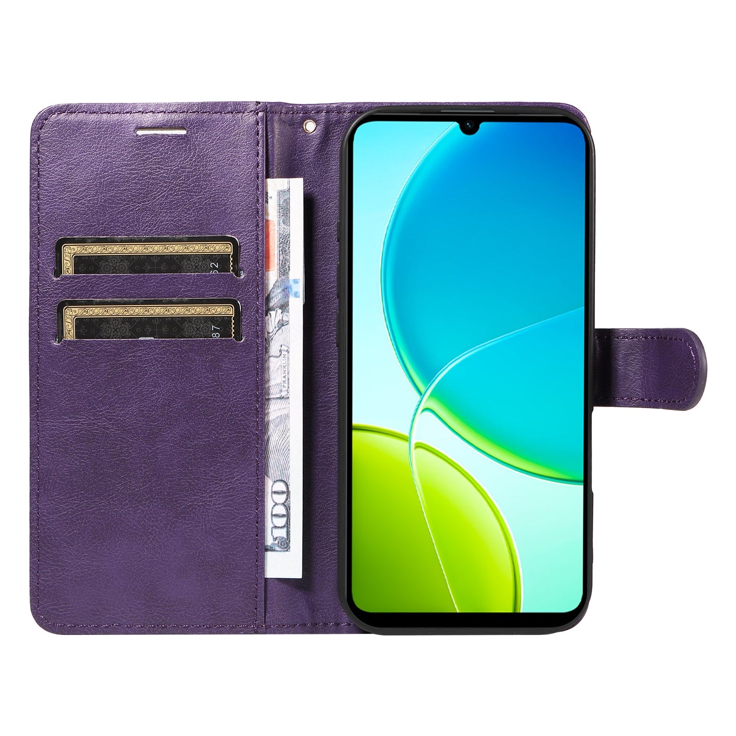 For vivo Y04 4G / vivo Y29s 5G Leather Wallet Case with Strap Solid Color Phone Stand Cover - Purple