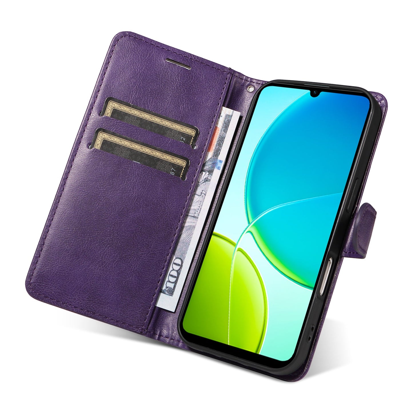 For vivo Y04 4G / vivo Y29s 5G Leather Wallet Case with Strap Solid Color Phone Stand Cover - Purple