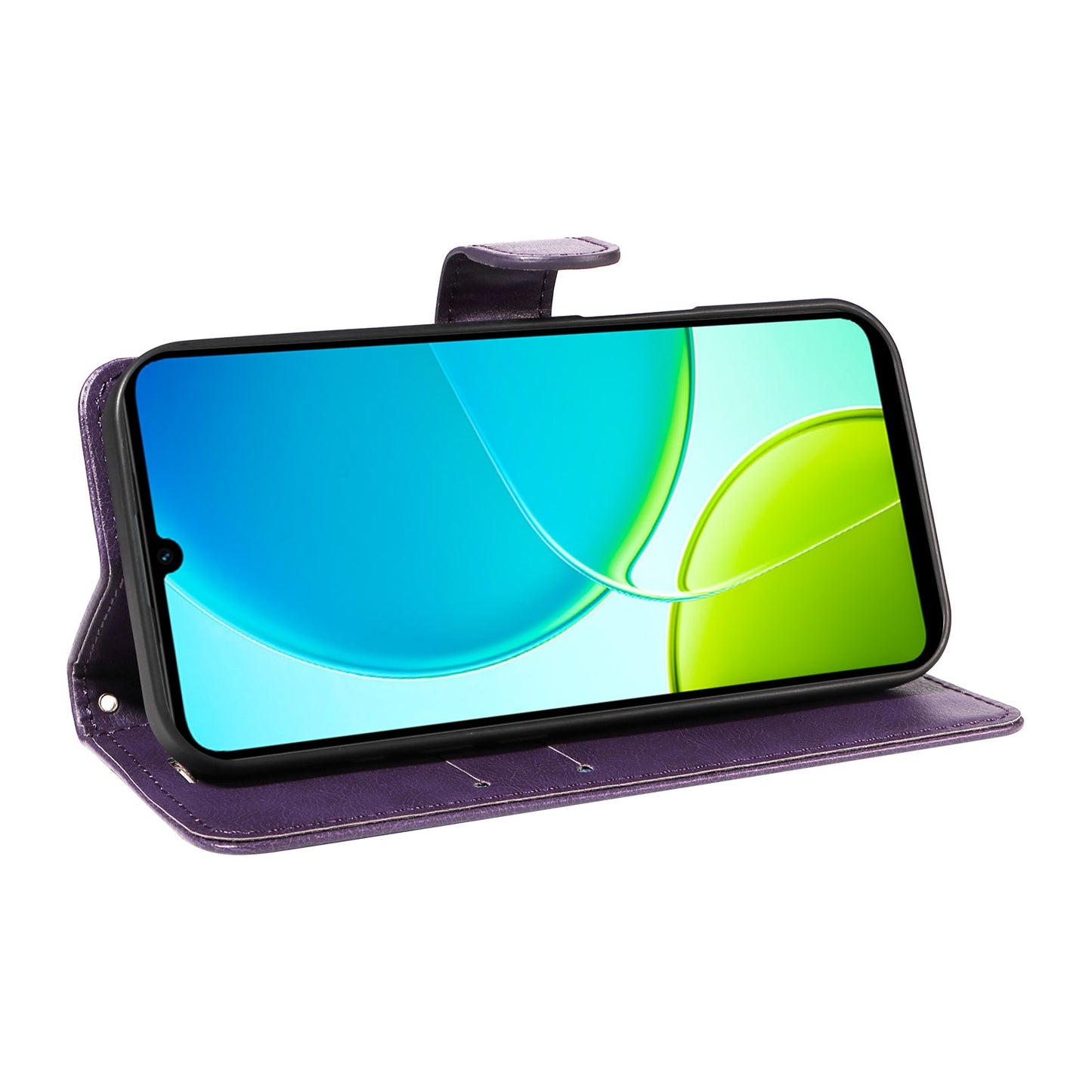 For vivo Y04 4G / vivo Y29s 5G Leather Wallet Case with Strap Solid Color Phone Stand Cover - Purple