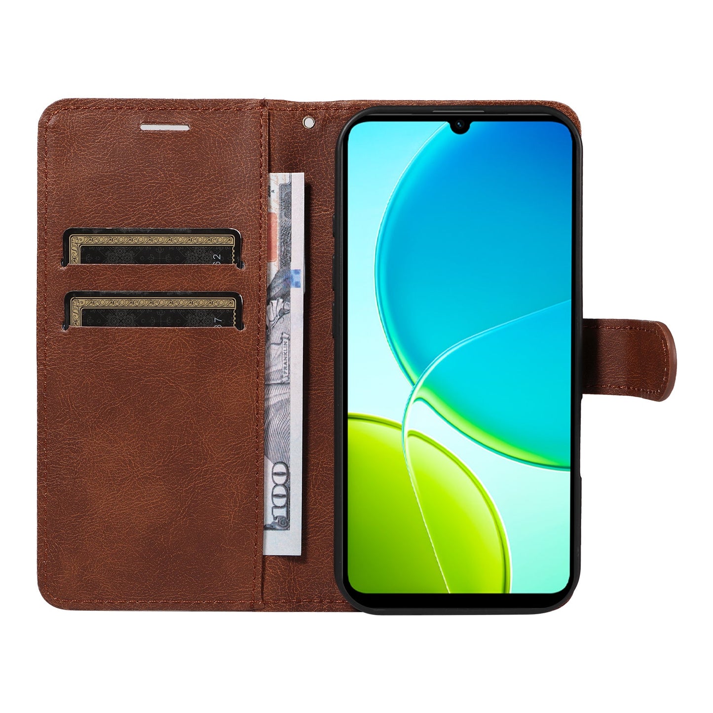 For vivo Y04 4G / vivo Y29s 5G Leather Wallet Case with Strap Solid Color Phone Stand Cover - Brown