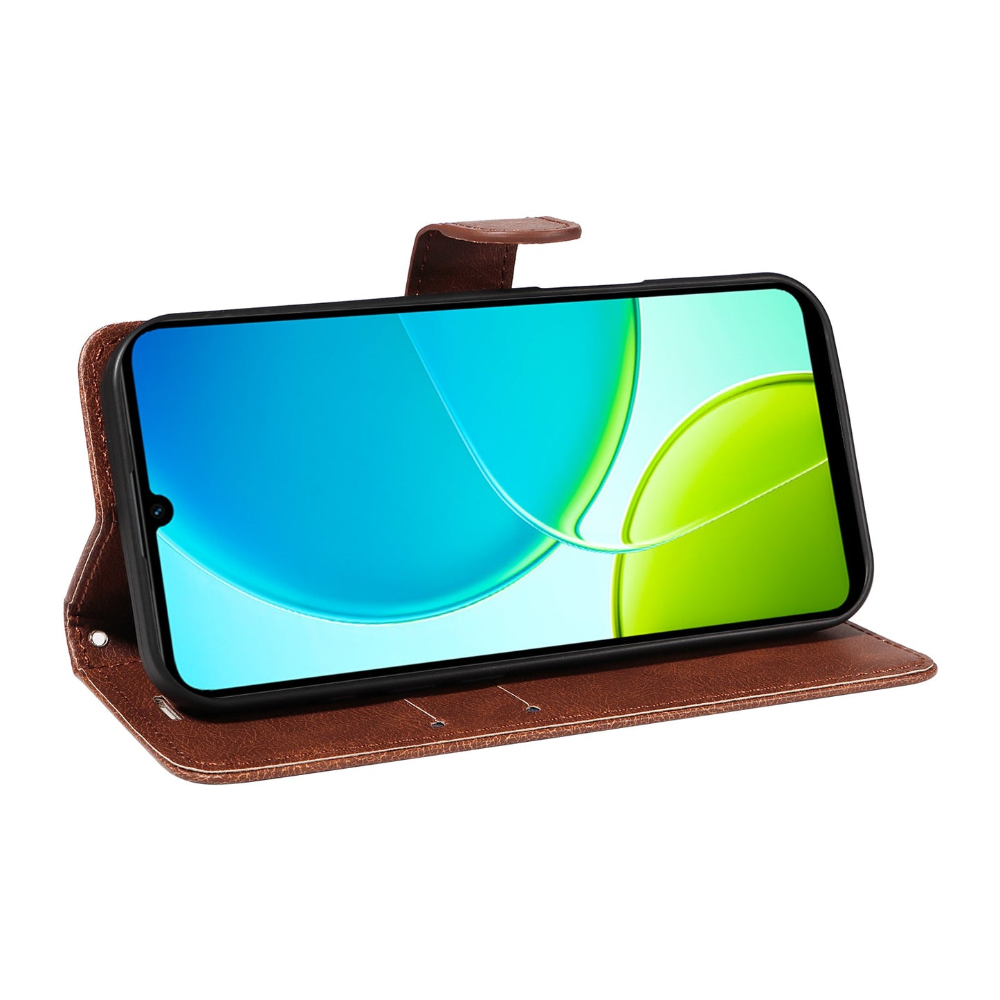 For vivo Y04 4G / vivo Y29s 5G Leather Wallet Case with Strap Solid Color Phone Stand Cover - Brown