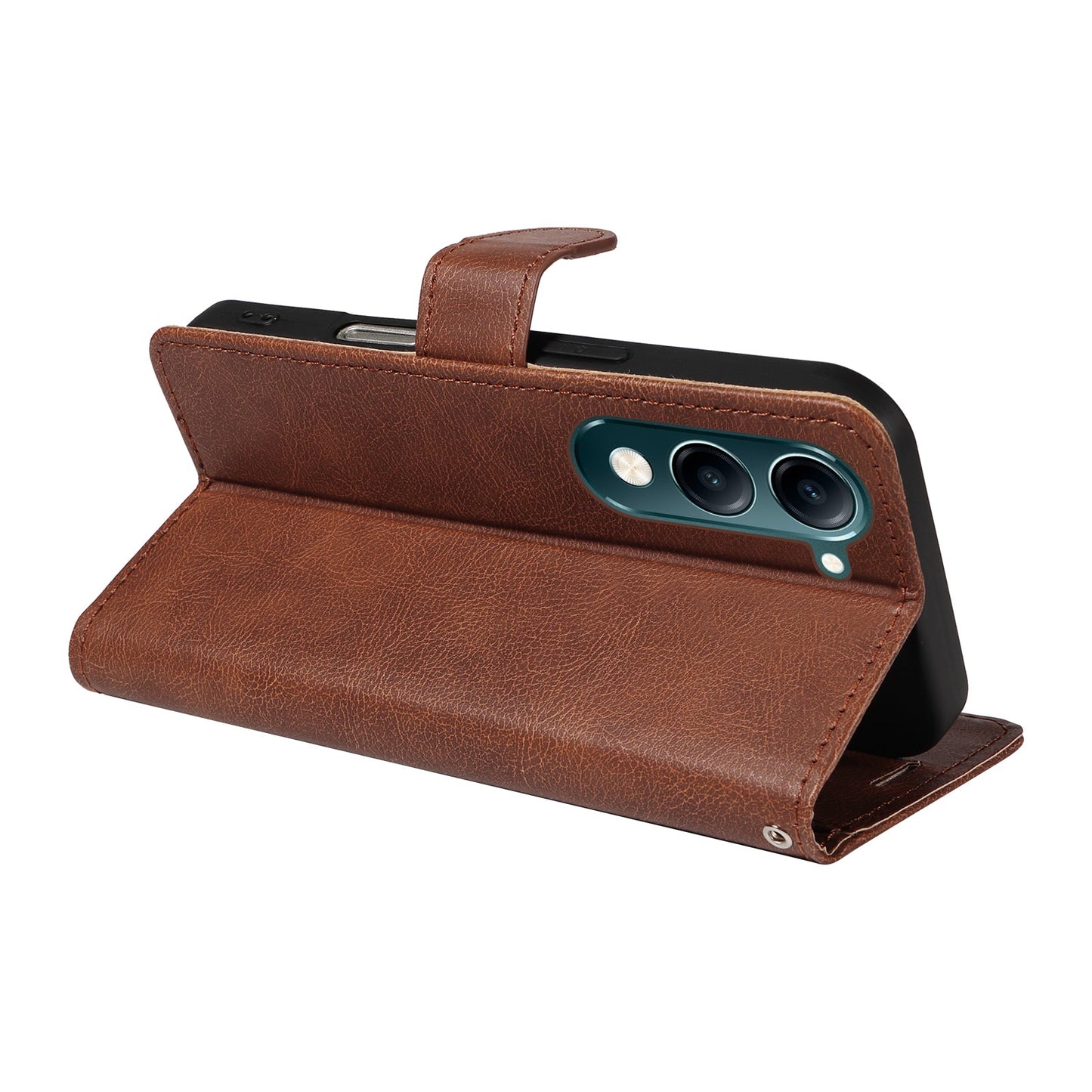 For vivo Y04 4G / vivo Y29s 5G Leather Wallet Case with Strap Solid Color Phone Stand Cover - Brown