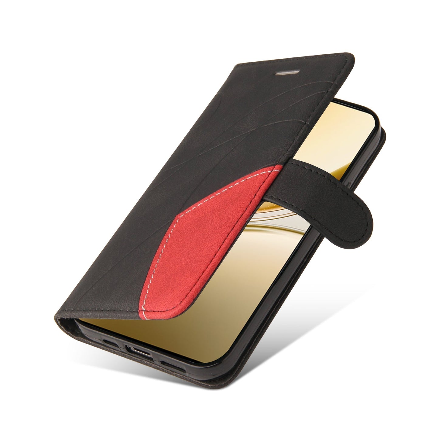 For vivo V50 5G Leather Phone Case Stand Wallet with Bi-colour Splicing Design - Black