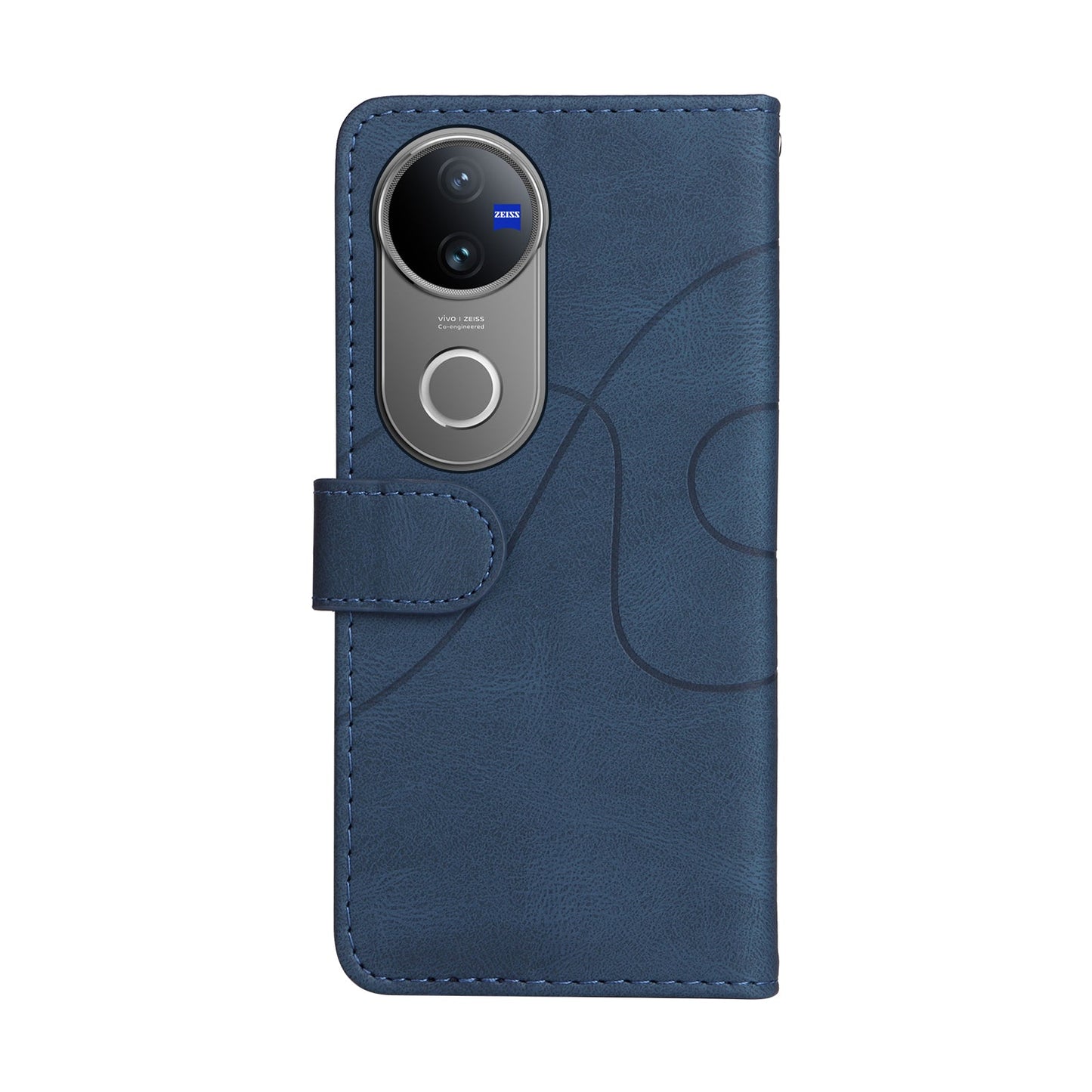 For vivo V50 5G Leather Phone Case Stand Wallet with Bi-colour Splicing Design - Blue