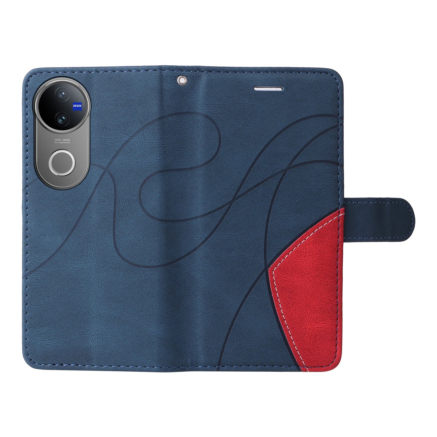 For vivo V50 5G Leather Phone Case Stand Wallet with Bi-colour Splicing Design - Blue