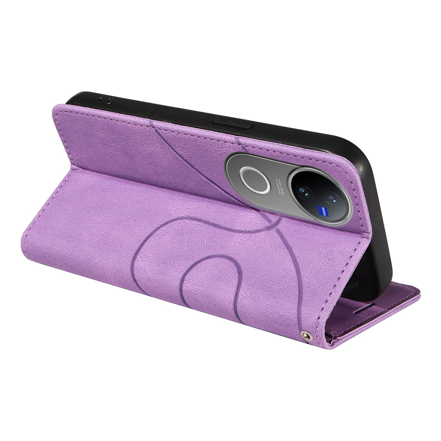 For vivo V50 5G Leather Phone Case Stand Wallet with Bi-colour Splicing Design - Purple