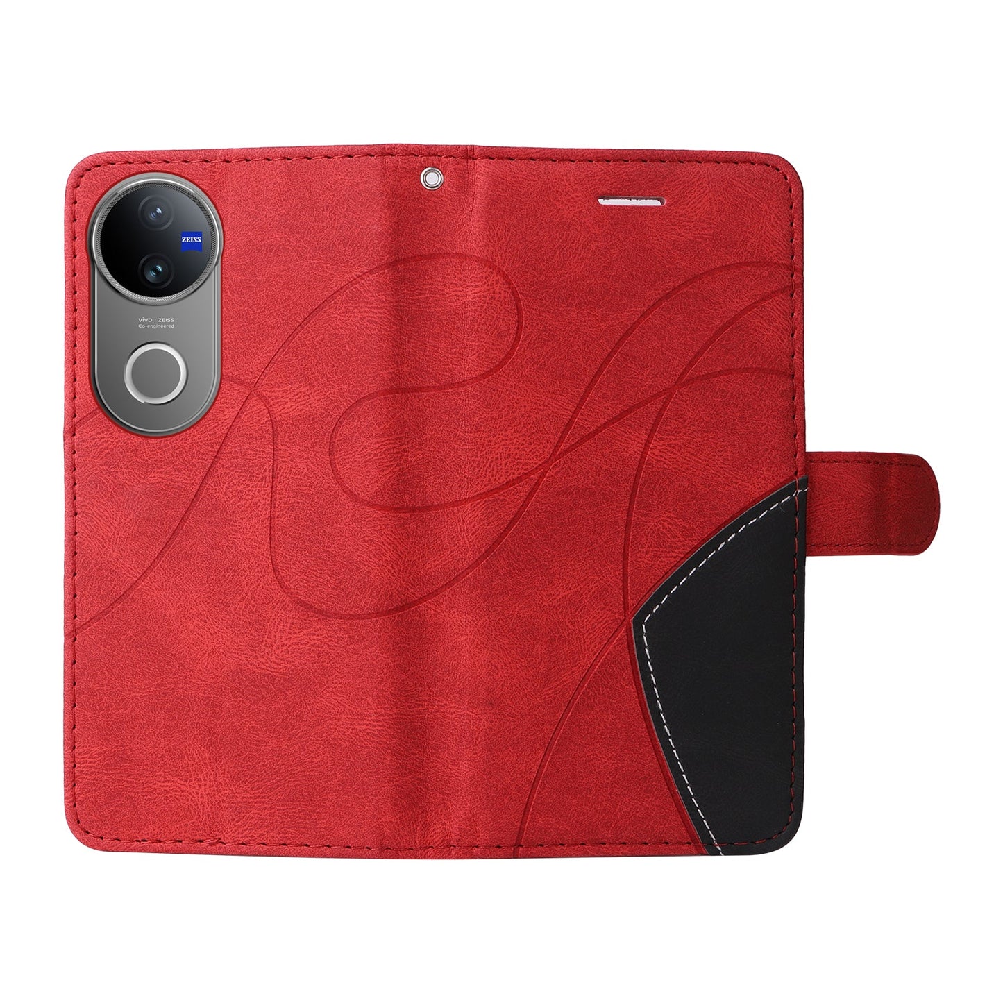 For vivo V50 5G Leather Phone Case Stand Wallet with Bi-colour Splicing Design - Red
