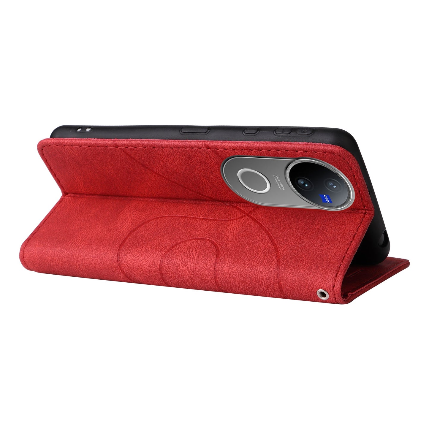 For vivo V50 5G Leather Phone Case Stand Wallet with Bi-colour Splicing Design - Red