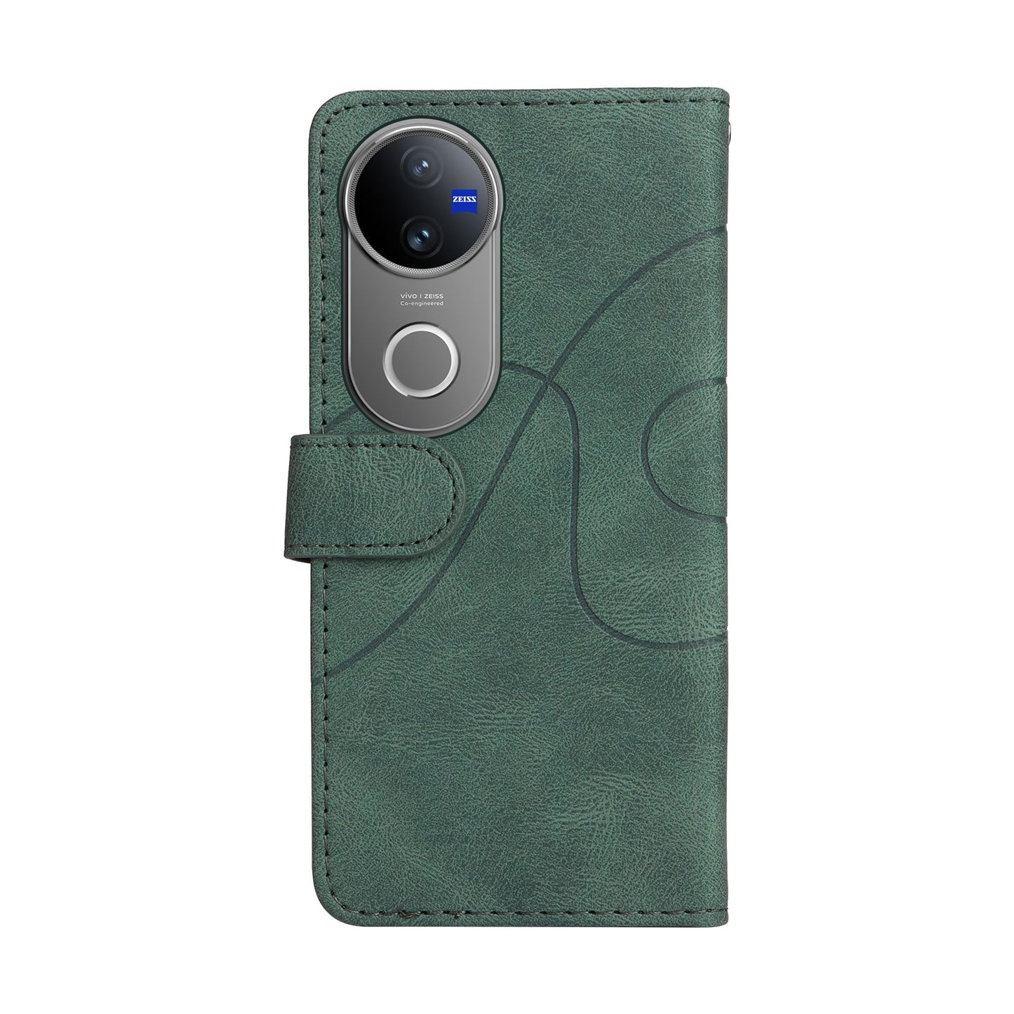 For vivo V50 5G Leather Phone Case Stand Wallet with Bi-colour Splicing Design - Green