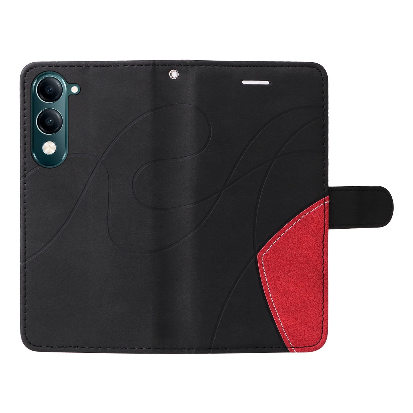 For vivo Y29s 5G Leather Phone Case Stand Wallet with Bi-colour Splicing Design - Black