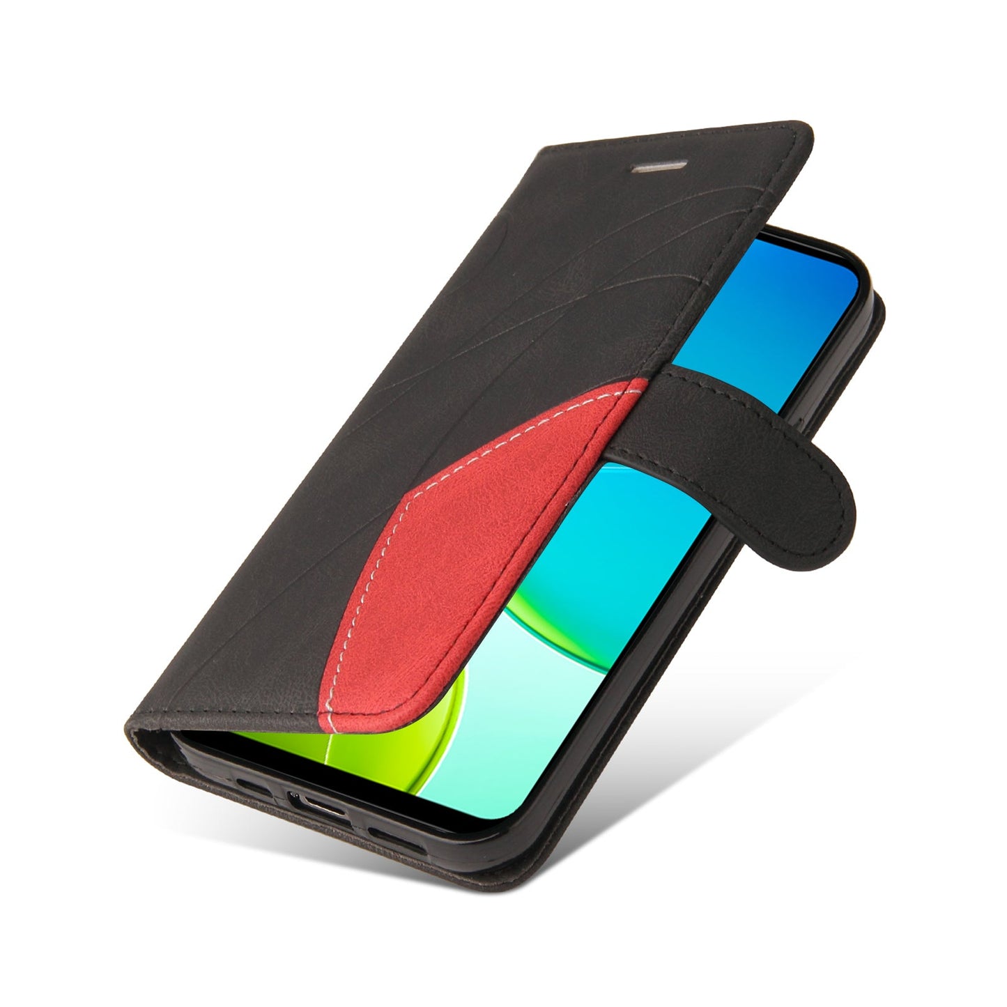 For vivo Y29s 5G Leather Phone Case Stand Wallet with Bi-colour Splicing Design - Black