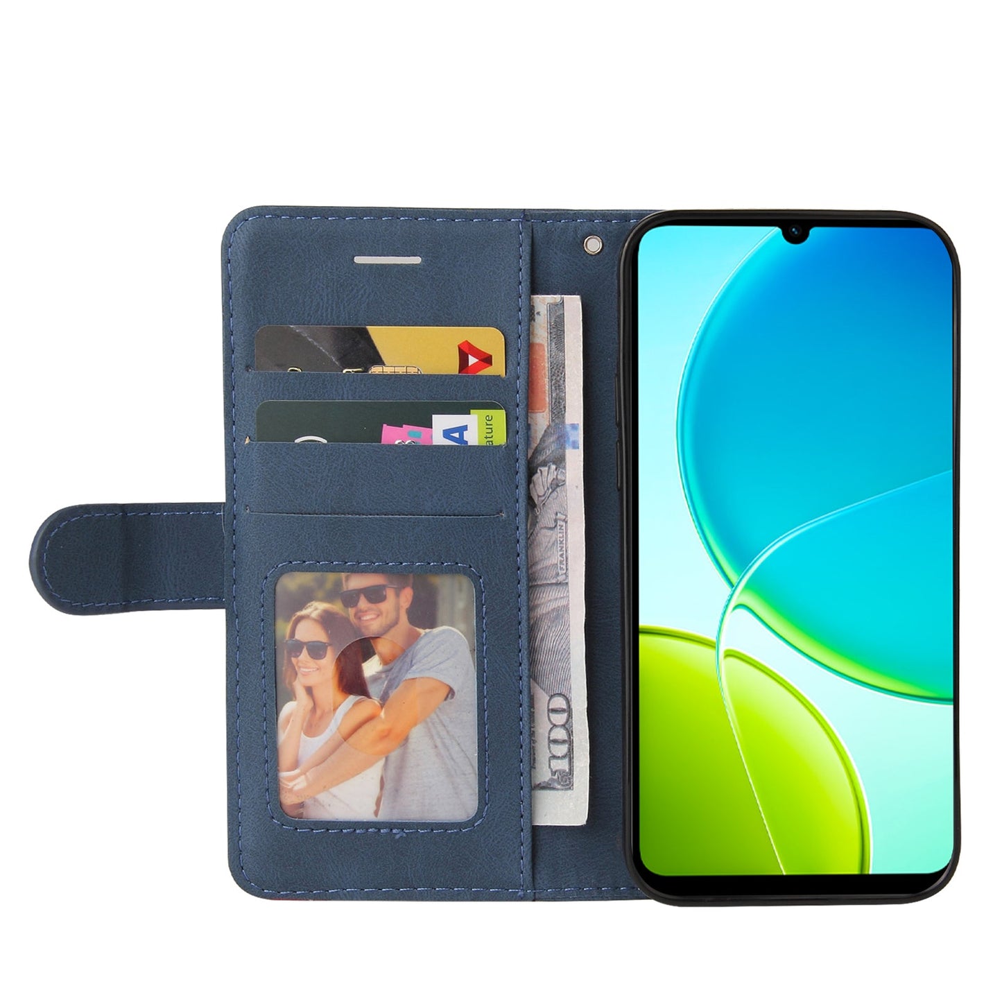 For vivo Y29s 5G Leather Phone Case Stand Wallet with Bi-colour Splicing Design - Blue