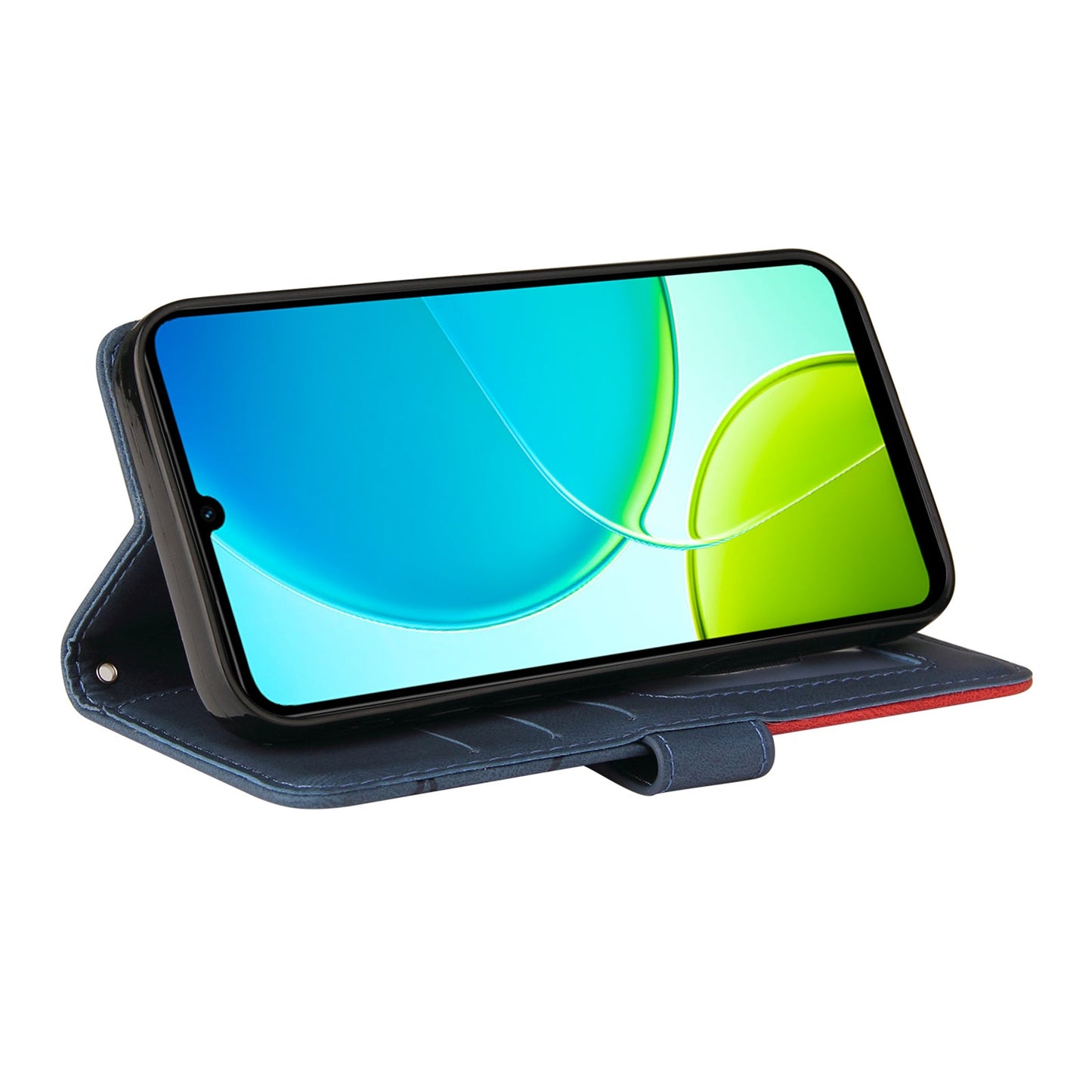 For vivo Y29s 5G Leather Phone Case Stand Wallet with Bi-colour Splicing Design - Blue