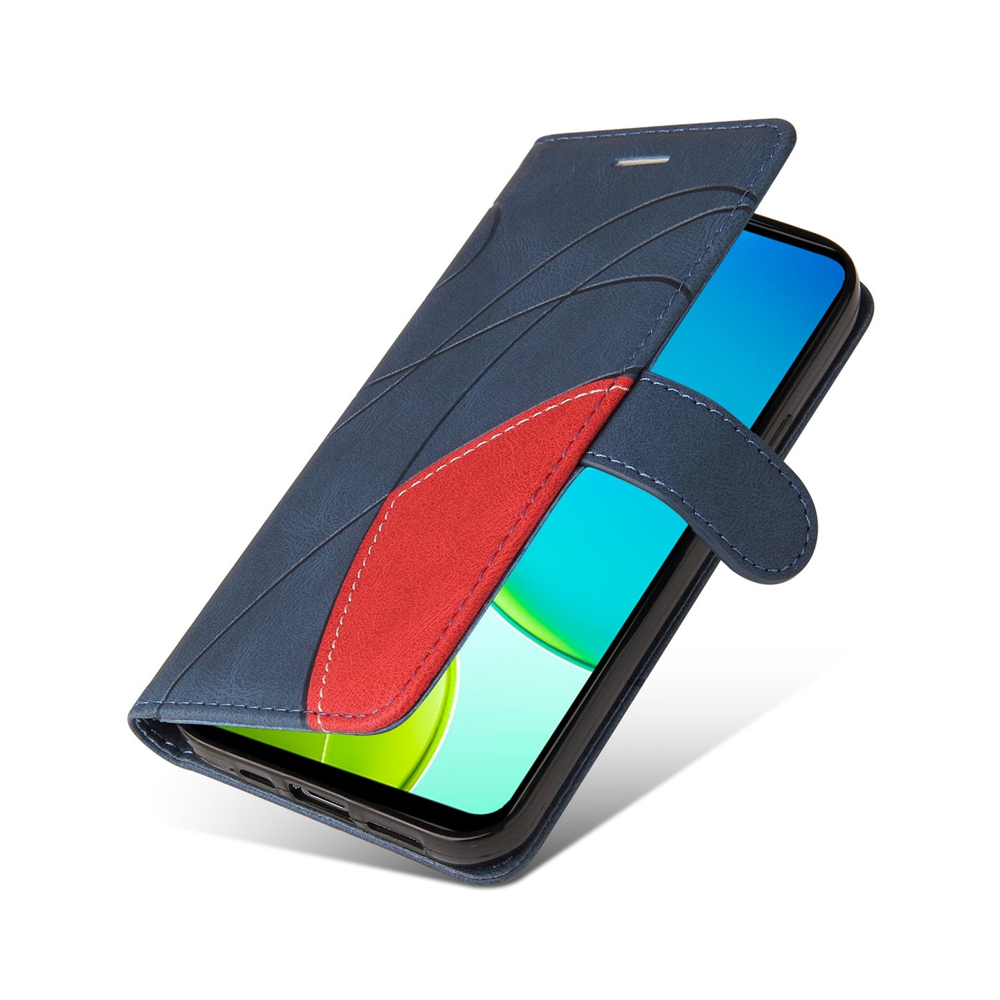 For vivo Y29s 5G Leather Phone Case Stand Wallet with Bi-colour Splicing Design - Blue